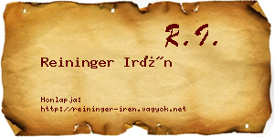 Reininger Irén névjegykártya